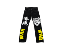 Image 1 of 505 levi's Black Panther War kanji custom made screen print black denim jeans 