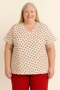 Image 3 of Red & Black Floral Scrub Top