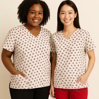 Image 1 of Red & Black Floral Scrub Top