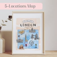Image 1 of Custom Illustrated Travel Map | Personalized Digital Map with 5 Locations & 2 Foods | 5x7 or 8x10