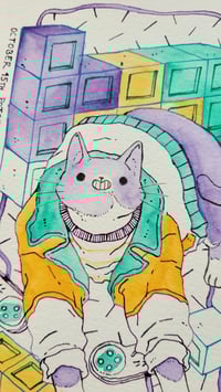 Image 1 of Gamer Cat - Original Watercolour Painting