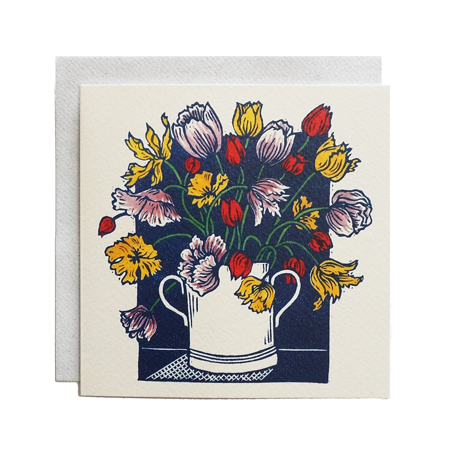 Image of Transferware Tulips - Greetings Card