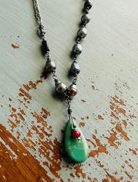 Image 1 of baroque pearl and turquoise necklace with inspirational quote by peacesofindigo