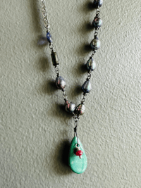 Image 3 of baroque pearl and turquoise necklace with inspirational quote by peacesofindigo