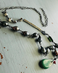 Image 4 of baroque pearl and turquoise necklace with inspirational quote by peacesofindigo