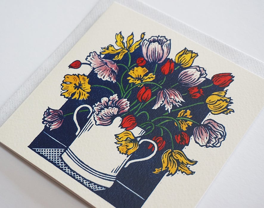 Image of Transferware Tulips - Greetings Card