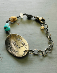 Image 3 of sterling silver courage dear heart medallion bracelet with gemstones 