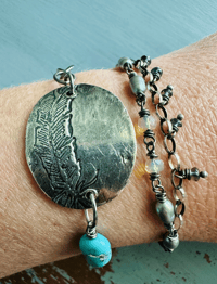 Image 2 of sterling silver courage dear heart medallion bracelet with gemstones 