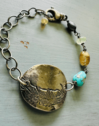 Image 4 of sterling silver courage dear heart medallion bracelet with gemstones 