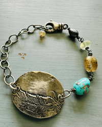 Image 1 of sterling silver courage dear heart medallion bracelet with gemstones 