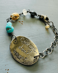 Image 6 of sterling silver courage dear heart medallion bracelet with gemstones 