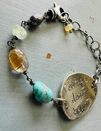 Image 8 of sterling silver courage dear heart medallion bracelet with gemstones 