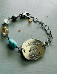 Image 9 of sterling silver courage dear heart medallion bracelet with gemstones 