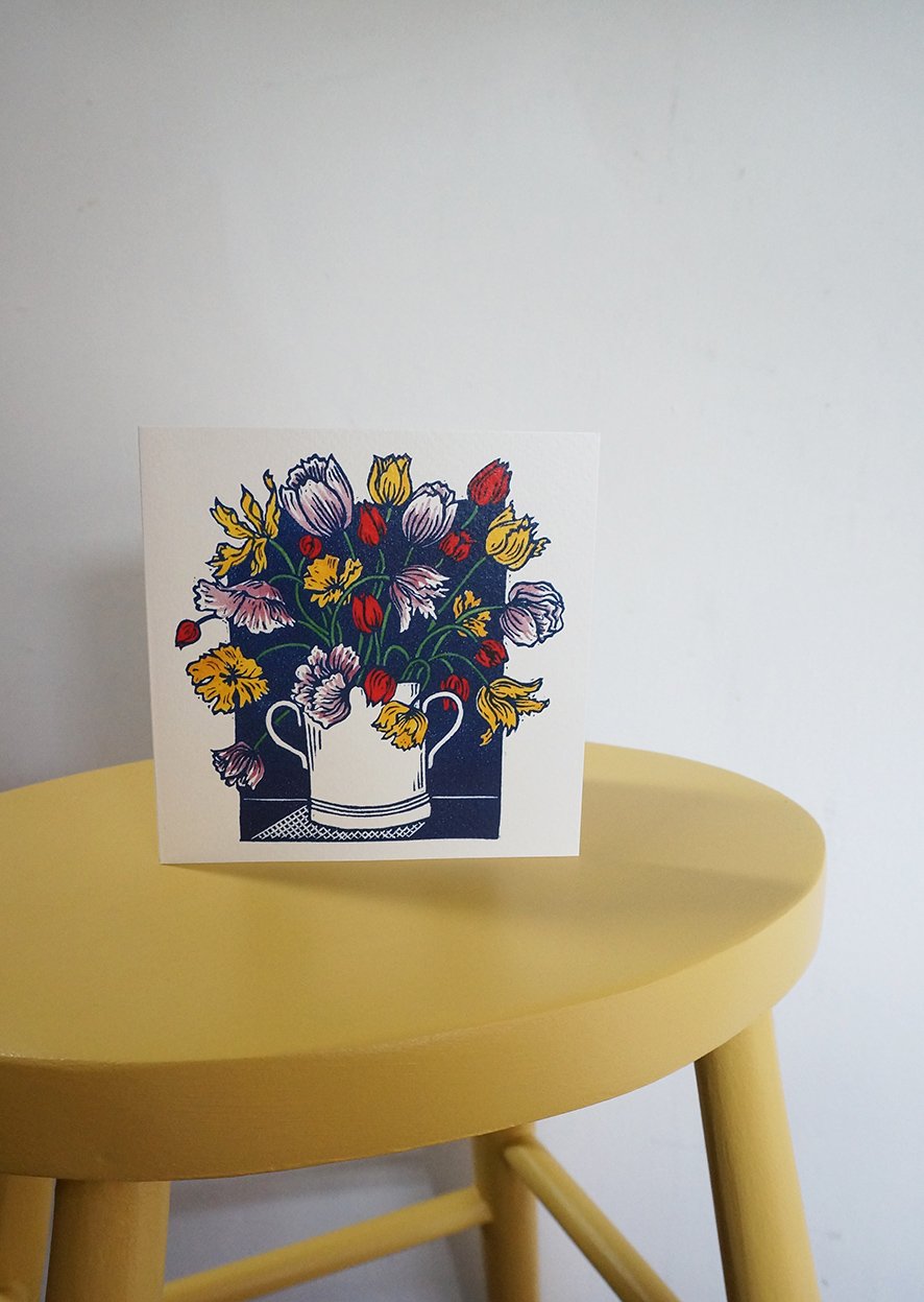 Image of Transferware Tulips - Greetings Card