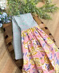 Pink & Yellow Floral Kitchen Towel Scarf – Cheerful Handmade Charm