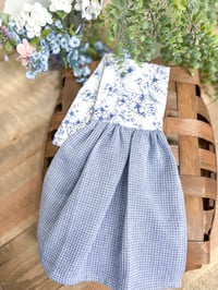 Blue Floral & Waffle Hanging Kitchen Towel Scarf – Classic Cottage Style