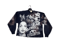 Image 1 of sade adu black samurai NYC kanjicustom made screen print ash blue/white sweatshirt