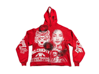 Image 1 of sade adu black samurai black panther kanji custom made screen print ash red/white hoodie