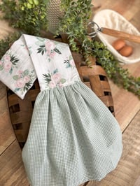 Soft Sage & Blush Hanging Kitchen Towel Scarf– Romantic Cottage Style