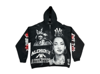 Image 1 of sade adu black samurai NYC kanji custom made screen print ash black/white zip up hoodie  