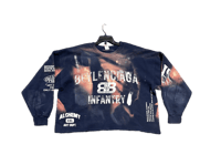 Image 1 of Beyonce Beehive Infantry Art dept NYC bleached custom made screen print blue/white sweatshirt