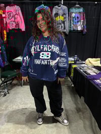 Image 8 of Beyonce Beehive Infantry Art dept NYC bleached custom made screen print blue/white sweatshirt