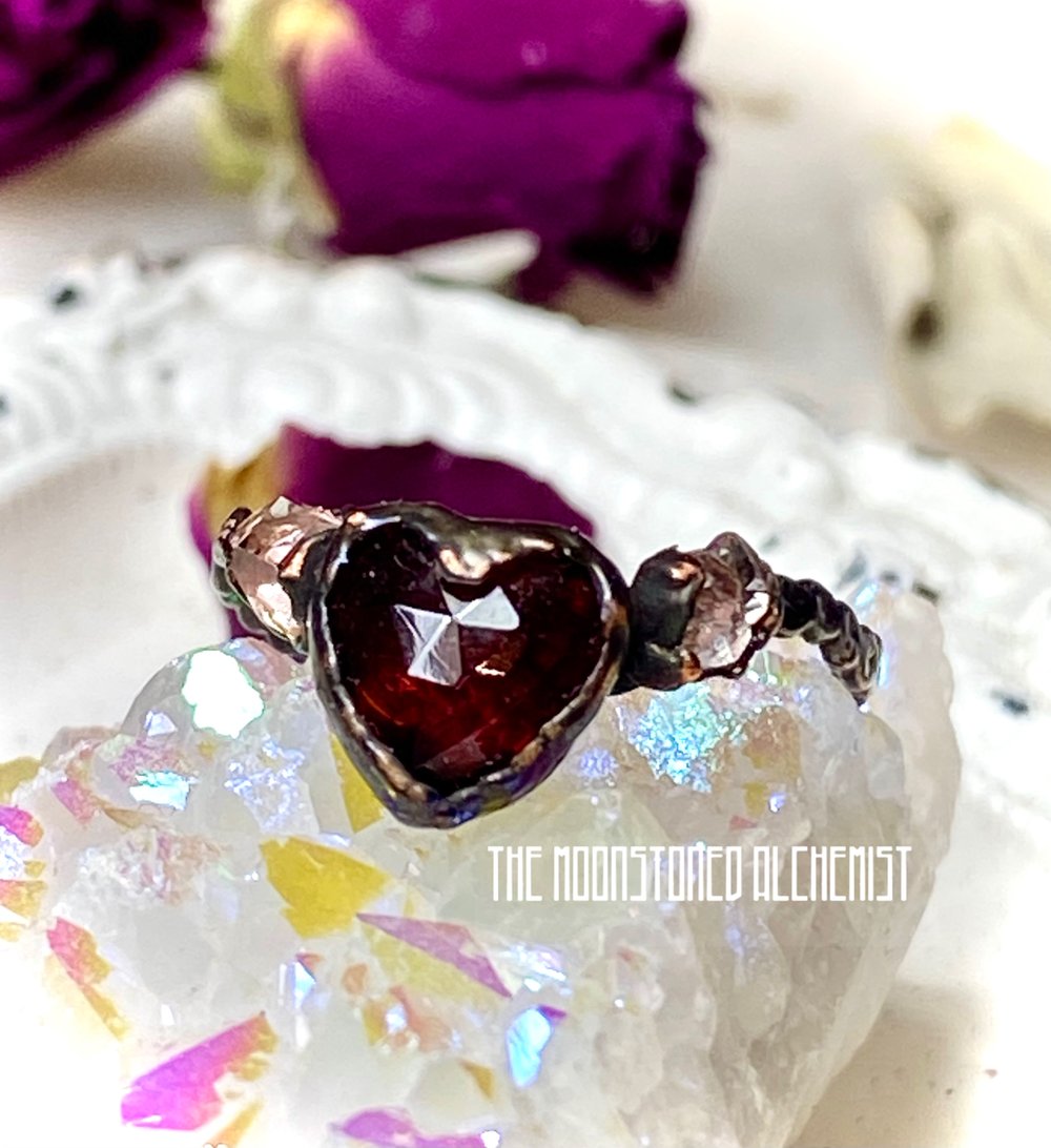 Garnet and Herkimer Diamond Ring