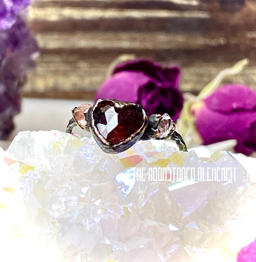 Garnet and Herkimer Diamond Ring