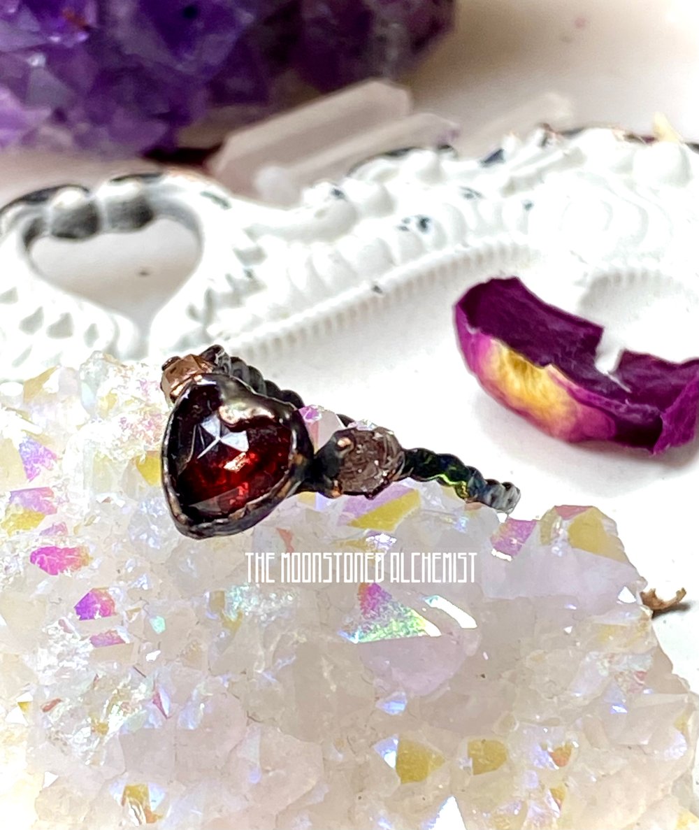 Garnet and Herkimer Diamond Ring