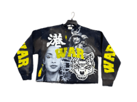 Image 1 of Sade Adu Black panther black Samurai kanji custom made screen print blue/yellow sweatshirt