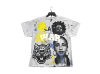 Image 1 of Sade Adu Black Panther kanji Navy custom made screen print gray/yellow T shirt
