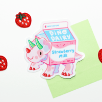 Strawberry Milk Trike Sticker | Waterproof Vinyl | Baby Dessert Dino | Dinosaur Stickers