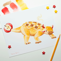 Image 1 of Applesaurus Pie Art Print | Dessert Dino 10"x8" Printed Reproduction