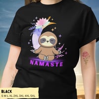 Image 2 of Sloth Moon Flowers Yoga Namaste Unisex T-Shirt