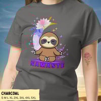 Image 3 of Sloth Moon Flowers Yoga Namaste Unisex T-Shirt
