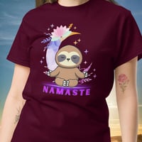 Image 1 of Sloth Moon Flowers Yoga Namaste Unisex T-Shirt