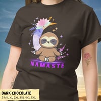 Image 4 of Sloth Moon Flowers Yoga Namaste Unisex T-Shirt