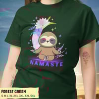 Image 5 of Sloth Moon Flowers Yoga Namaste Unisex T-Shirt