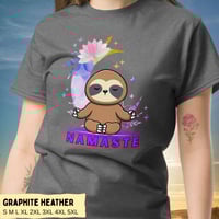 Image 7 of Sloth Moon Flowers Yoga Namaste Unisex T-Shirt