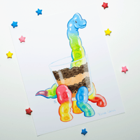 Image 1 of Dirt Cup Brachiosaurus Art Print | Dessert Dino 8"x10" Printed Reproduction