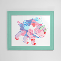 Image 2 of Strawberry Milk Trike Art Print | Dessert Dino 10"x8" Printed Reproduction