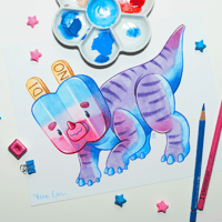 Image 1 of Tricerapops Art Print | Dessert Dino 10"x8" Printed Reproduction
