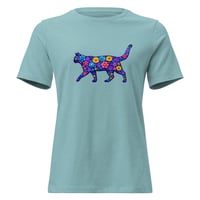 Image 6 of Women's Relaxed T-Shirt, Blue Floral Cat T-Shirt | Colorful Artistic Cat Graphic Tee