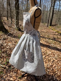Image 2 of Linen Pinafore Apron in Grey & Floral Accent