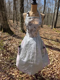 Image 1 of Linen Pinafore Apron in Grey & Floral Accent