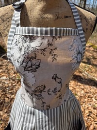 Image 5 of Linen Pinafore Apron in Grey & Floral Accent