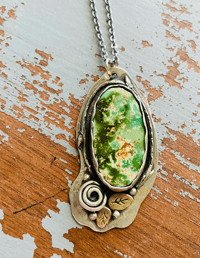 Image 1 of pilot mountain turquoise necklace . sterling silver and 14k gold