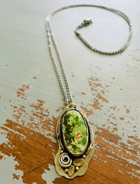 Image 2 of pilot mountain turquoise necklace . sterling silver and 14k gold