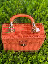 Image 2 of Mini Orange Straw Bag w/Crossbody Chain