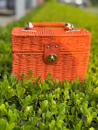 Image 1 of Mini Orange Straw Bag w/Crossbody Chain